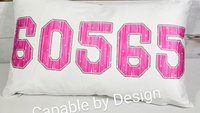 personalized zip code lumbar pillow for bed, college dorm decor for girls, moving away gift for kids, cute throw pillow covers 12 x 20, pre