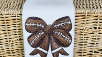 personalized football coquette bow football mom gift set for women, cute football rally towel, football bow ornament wood, football cheer