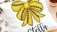 personalized softball coquette bow softball ornament wood, cute softball senior night gift, softball bow car charms for women, softball mom