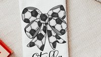 personalized soccer coquette kitchen towels for gifts, soccer bathroom decor, soccer gifts for kids, soccer senior gifts for girls, rally