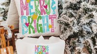 merry and bright Christmas throw pillows for couch, pink Christmas decor, colorful Christmas kitchen towels for gifts, cute Christmas gifts