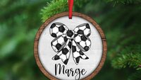 personalized soccer ornament for girls, soccer coquette car charms rear view mirror charm cute soccer Christmas ornament wood, soccer senior