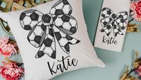 personalized soccer coquette throw pillows for bed cute soccer coach gift from team, soccer bow rally towel, soccer team gifts for girls