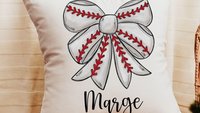 personalized girly baseball throw pillow cover 18x18, baseball coquette kitchen towels with name, cute baseball mom gifts, rally towel, best