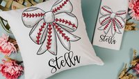 personalized baseball coquette kitchen towels with name, girly baseball bathroom decor, baseball mom gifts, baseball sister rally towel
