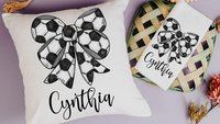 personalized soccer coquette bow throw pillow with name, soccer gifts for girls, cute soccer senior gifts for daughter, soccer rally towels