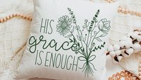 his grace is enough pillow for bedroom, Christian Mothers day gifts for godmother, moss green floral pillow covers 18 x 18, wildflower decor
