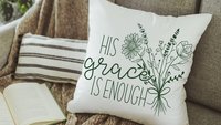his grace is enough pillow for bedroom, Christian Mothers day gifts for godmother, moss green floral pillow covers 18 x 18, wildflower decor