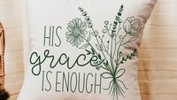 his grace is enough pillow for bedroom, Christian Mothers day gifts for godmother, moss green floral pillow covers 18 x 18, wildflower decor