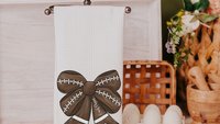 personalized football coquette bow football throw pillows for bed cute football mom gift set for women, football bow kitchen towels for gift