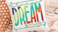 dream big inspirational throw pillows for kids, colorful nursery decor, reading nook pillow, toddler girl gifts, positive affirmations for