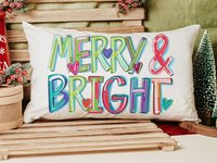 Merry and bright colorful Christmas pillow 
