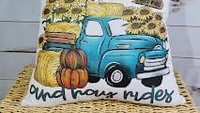 fall vibes and hayrides fall throw pillow covers 18 x 18, blue truck and pumpkin pillows for couch, sunflower gifts for women, autumn decor