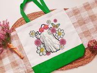 Groovy ghost Halloween tote bag for women, trick or treating tote bag for kids, reusable grocery bag cute gifts for sister, October birthday