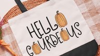 hello gourdgeous pumpkin tote bag for women, fall style gift, boo basket stuffers for teens, fall host gift, Halloween candy bag for adults