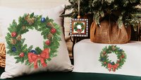 watercolor wreath Christmas throw pillows for couch trendy Christmas pillow covers 18 x 18, cozy Christmas decor for home, Christmas gifts