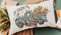 farm fresh pumpkin truck lumbar throw pillow for chair, fall style gift, turquoise fall decor for home pillow, fall host gift, watercolor