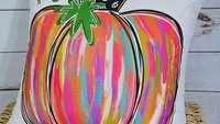 watercolor pumpkin throw pillow for bed trendy fall decor for home, autumn pillow covers 18x18, Thanksgiving hostess gifts for women, cute