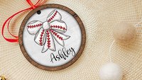personalized little sister biggest fan baseball Christmas ornament handmade, baseball mom coquette ornaments wood, girly baseball cheer gift
