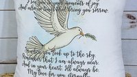 personalized dove of peace hug from Heaven pillow for couch, bereavement gift loss of mother sympathy gift for daughter, remembering a loved