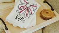 personalized girly baseball throw pillow cover 18x18, baseball coquette kitchen towels with name, cute baseball mom gifts, rally towel, best