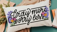 pray more worry less lumbar pillow for rocking chair, Christian gifts for ladies Bible study group essentials, prayer warrior gift, floral