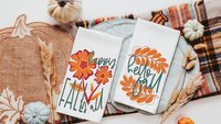 happy fall yall kitchen towels for friends, burgundy and orange flower hand towels for bathroom, fall housewarming gift for women, autumn