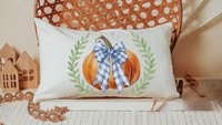 rustic pumpkin lumbar pillow for bed, Thanksgiving hostess gifts for women, farmhouse pumpkin decor for home, October birthday gifts for her