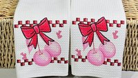 cherry bow Valentines kitchen towel for friends, rockabilly decor, cute Valentines gifts for girlfriend, 1950s inspired retro kitchen decor