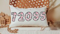 custom zip code pillow 12x20, personalized pastel Halloween lumbar pillow cover, cute Halloween gifts for adults, pink pumpkin lumbar throw