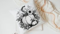 black and white pumpkin throw pillows for couch modern farmhouse decor, Thanksgiving hostess gifts for women, October birthday gifts for her