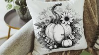 black and white pumpkin throw pillows for couch modern farmhouse decor, Thanksgiving hostess gifts for women, October birthday gifts for her