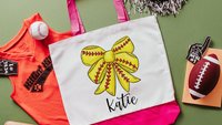personalized softball coquette tote bag best seller, softball mom gifts, softball coach tote bag with name, softball senior night gifts