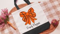 personalized girly basketball tote bag for books, cute basketball senior gifts for girls, unique gifts for teenage girls, game day tote