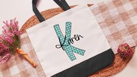 personalized initial tote bag with name, custom beach bag for teens, cute flamingo gifts for her, destination wedding bridesmaid gifts, best