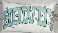 howdy throw pillow for couch, country western nursery decor, turquoise bandana print lumbar pillow, cowgirl baby shower gifts, rocking chair