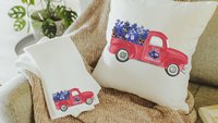 red truck farmhouse throw pillow for couch, Texas bluebonnet gifts, floral Texas hand towels for bathroom, moving to Texas gifts for women