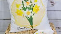 custom birth flower throw pillow for sofa, daffodil kitchen towel, March birthday gifts for women, plant mom gift, cottagecore room decor