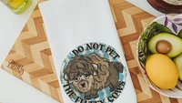 dont pet fluffy cow funny kitchen towel for stove, buffalo decor, bison gifts, western kitchen decor, best gifts for new homeowners, guest