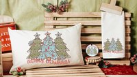boho Christmas lumbar pillows for couch, moss green Christmas ornaments for 2026, Merry Christmas kitchen towels for new home, terracotta