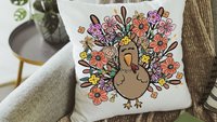cute turkey throw pillows for fall floral accent pillows for living room, whimsical Thanksgiving decor home decor for family room, girly