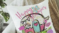 happy glamper pillows for camper, summer hand towel for bathroom, RV accessories for inside, van life gifts, indoor camper decor, best gifts
