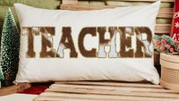 teacher cow print lumbar throw pillow for chair, cowboy classroom decor, western cowhide throw pillow, back to school gifts for teachers