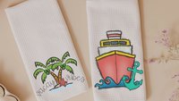 vacay vibes cute kitchen towels for beach, summer kitchen decor, destination wedding gift for couple, vacation home decor, coastal bathroom