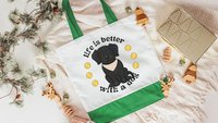 life is better with a dog labrador retriever tote bags for dog lovers Mothers day gifts for dog mom, black labrador mom gift, cute dog gifts