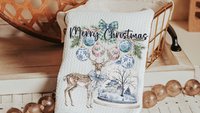 deer Christmas throw pillow for couch, chinoiserie Christmas decor for indoors, woodland Christmas kitchen towels, Christmas hostess gifts
