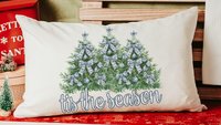 tis the season Christmas lumbar pillows for chair, blue chinoiserie Christmas pillow covers 12x20, trendy Christmas hostess gifts for women