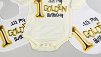 1st birthday girl outfit, golden birthday cake smash outfit boy, first birthday gift ideas, baby gift set, baby bib and burp cloth set, best