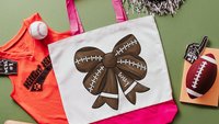 personalized football coquette tote bag for school, cute football cheerleader graduation gift for girls, football mom gifts from son, flag
