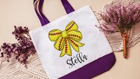 personalized softball coquette tote bag best seller, softball mom gifts, softball coach tote bag with name, softball senior night gifts